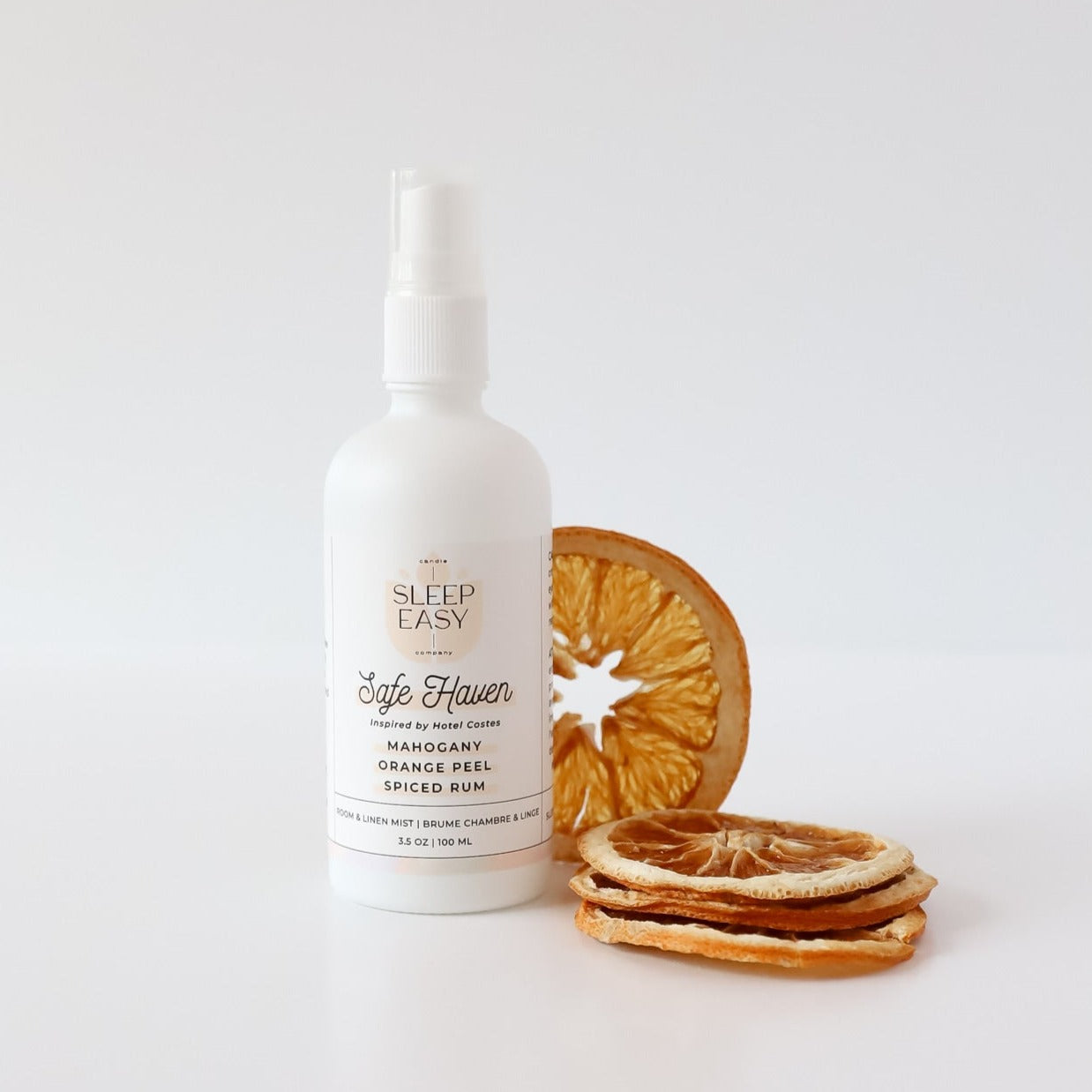 Safe Haven Room & Linen Mist. Mahogany, Orange Peel, Spiced Rum Fragrance